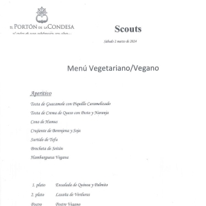 Menú Vegetariano/Vegano --> Coctel + Comida + Copa